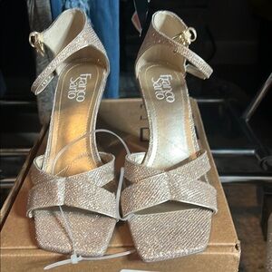 Franco Sarto Gold Heels with Criss-Cross Straps